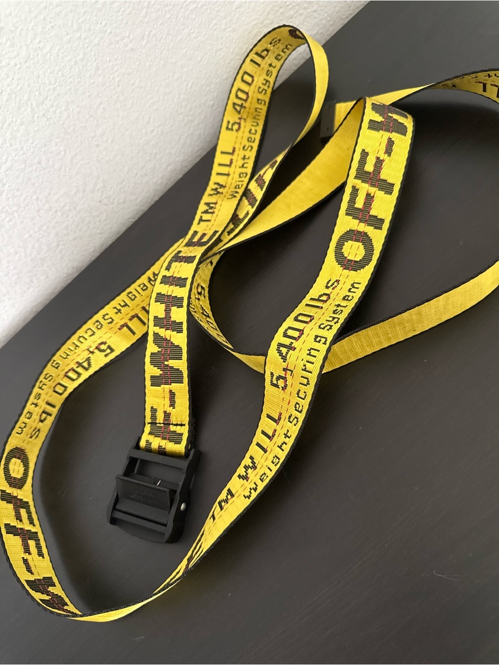 Off-White Yellow and Black Industrial Web Belt with Black Buckle